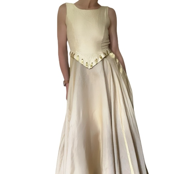 Vtg Gloria 100% Silk Gold Sleeveless A-Line Tool Maxi Dress Sz Small - Picture 4 of 16